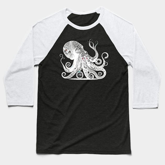 Cool octopus design with Aztec pattern Baseball T-Shirt by Unelmoija